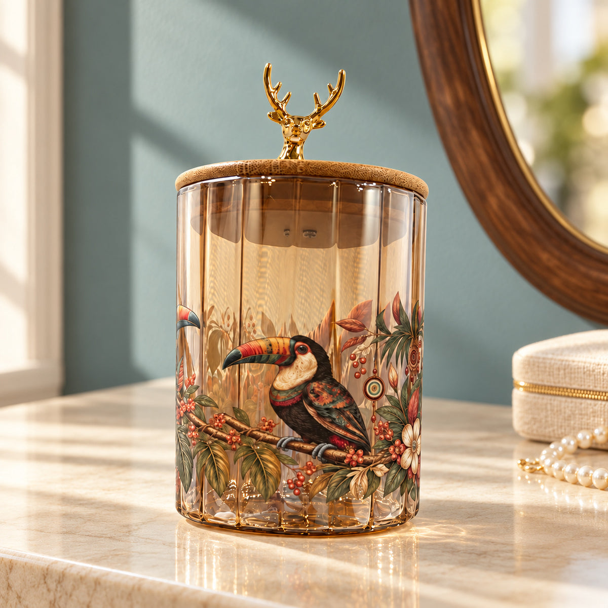 Toucan | Golden Glass Jar